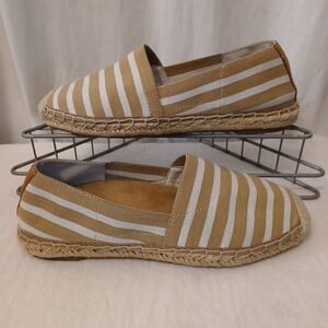 Vionic Valeri Espadrille Flats Women's Size 7 Striped Canvas Tan White Read Info